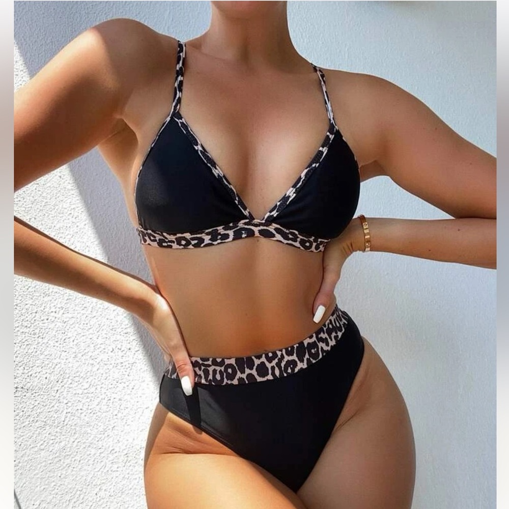 SHEIN | NWOT | Black/Leopard High Waisted Bikini Swim Suit